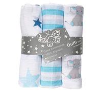 CFStores Paño de Muselina Para Bebe Pack de 3 Unidades 80x80cm, Paño de Muselina 100% Algodón Tejido Suave, Gasa Para Arrullo Bebe 3 Pack Diseños Variados. (Azul)