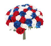 CFTGIW Artificial Rosereali 50 Piezas Conjunto de Piezas Artificiales Rojo Azul Ramo de Rosas Realista para Decoración de Mesa Memorial Day Rojo y Rosas en Rosas Andal Rosas Bouquetrealistas