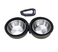CFTGIW Cuencos Dobles Plegables para Perros, Cuenco de Agua Portátil de Viaje de Acero Inoxidable para Comida para Mascotas con Bolsa de EVA y Clamp/Holder para Acampar Al Aire Libre, Acero Verde y