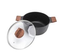 CFTGIW Olla para Sopa con Tapa Transparente a Prueba de Palos, Olla para Estofado de Aleación de Aluminio con para Evitar Quemaduras, para Estufa de Gas de Inducción, para Sopa Negra de 20 Cm con