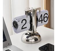 CFTGIW Reloj Digital Abatible hacia Abajo, Retro, Minimalista, DE un Pie, Mecánico, con Tapa Automática, Reloj DE Escritorio para el Hogar, Sala DE Estar, Tiempo Blanco, No Mantiene el Ruido, FÁCIL