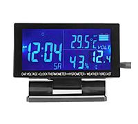 CFTGIW Reloj Digital para Automóvil Termómetro para Automóvil Higrómetro Voltímetro para Vehículo con Pronóstico del Tiempo Reloj Electrónico Pequeño para Automóvil Calibre Calendario