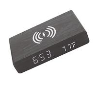 CFTGIW Reloj LED de Madera con Carga Inalámbrica para Dormitorio | Compatible con todos los dispositivos inalámbricos, elegante decoración junto a la cama, funcionamiento sencillo