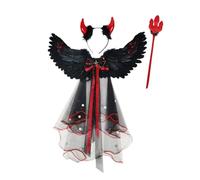 CFTGIW Set de Vestuario de Halloween Angel Cospaly Cospaly Party Party Prop Kids Feather Wing Vestido para Halloween Carnival Temed Cosplay Accesorios Disfraz (BLACK)