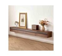 CFY652 Mueble de TV flotante de nogal negro montado en la pared, mueble de TV flotante con luz LED, soporte de TV flotante con puerta abatible y cajón para sala de estar, estante de TV para pared (180