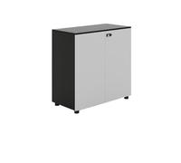 CFY652 Multifuncionales Archivador bajo de Oficina Madera con Cerradura y Doble Puerta, Blanco Negro, for Almacenamiento Datos Cajonera Oficina