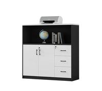 CFY652 Multifuncionales Archivador de Madera Blanco y Negro, Puerta Doble con Tres cajones, Armario Almacenamiento for Datos Cajonera Oficina