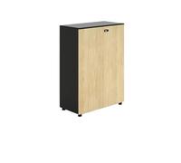 CFY652 Multifuncionales Archivador de Oficina Madera con Puerta Doble, Color Original y Negro, Compartimentos for Almacenamiento Cerradura Cajonera Oficina
