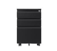 CFY652 Multifuncionales Gabinete de Acero Tres cajones con Ruedas, archivador móvil Oficina, gabinete Corto Cerradura, Grueso Cajonera Oficina(Negro)