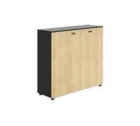 CFY652 Multifuncionales Gabinete de Oficina Tres Puertas con partición, archivador bajo Cerradura, Patas Altas, Color Madera Original/Negro Cajonera Oficina