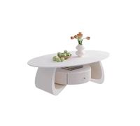 CFY652 Side Table Mesa de Centro losa Roca for Sala Estar, Mesa Ovalada pequeña for el hogar, Ahorra Espacio Mesa Auxiliar(Blanco,Medio)