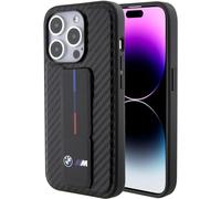 CG MOBILE BMW BMHCP15LGSPCCK Funda para iPhone 15 Pro 6.1 Estuche rígido Negro Soporte con Agarre Liso y Carbono
