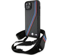 CG MOBILE BMW BMHCP15S23PSVTK Funda para iPhone 15/14/13 Funda rígida Negra Edición M Carbono Tricolor Líneas y Correa