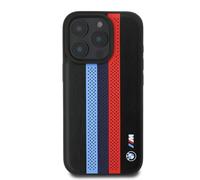 CG Mobile BMW HC M - Funda de teléfono diseñada para iPhone 16 Pro, Duradera, a Prueba de Golpes, Compatible con Magsafe, Funda de Poliuretano Perforada con Rayas tricolores, Color Negro
