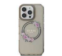 CG MOBILE Compatible con iPhone 16 Pro Guess IML Carcasa rígida compatible con Magsafe con corona de flores, protección contra caídas, absorción de golpes, cortes precisos, protección contra