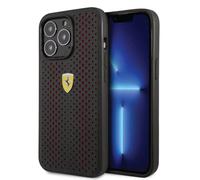 CG MOBILE Ferrari - Funda de piel sintética perforada con base de nailon y logotipo amarillo compatible con iPhone 14 Pro, color rojo