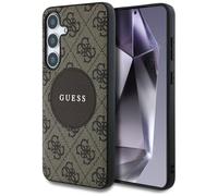 CG Mobile Funda con Licencia Guess para S25 Negro 4G Glitter Triangle Buttons Compatible con MagSafe