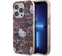 CG MOBILE Funda Hello Kitty HKHCP15LHDGPTP para iPhone 15 Pro 6.1 Funda Rígida Rosa Etiquetas IML Graffiti