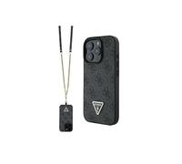 CG Mobile Funda para iPhone 16 Pro MAX con Correa, con Logotipo y diseño de Piel Aprobado por la Marca Global Guess. from (Negro)