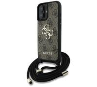 CG Mobile Guess 4G Big Logo Cord Stap Crossbody Carcasa para iPhone 16 Plus (Marrón)