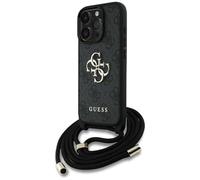 CG MOBILE Guess 4G Big Logo Cord Stap Crossbody Carcasa para iPhone 16 Pro (Negro)