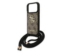 CG MOBILE Guess 4G Big Logo Cord Stap Crossbody Carcasa para iPhone 17 Pro Max (marrón)
