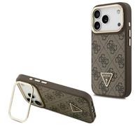 CG MOBILE Guess 4G PU Triángulo Logo & Cámara Soporte Compatible con MagSafe Funda para iPhone 17 Pro (Marrón)