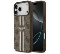 CG MOBILE Guess 4G rayas impresas compatibles con MagSafe funda para iPhone 17 Pro Max (marrón)