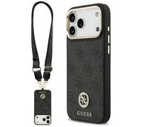 CG Mobile Guess 4G Strass Logo & Grandes Botones Metálicos Compatible con MagSafe Funda para iPhone 17 Pro MAX (Negro)