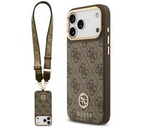 CG MOBILE Guess 4G Strass Logo & Grandes Botones Metálicos Compatible con MagSafe Funda para iPhone 17 Pro Max (Marrón)