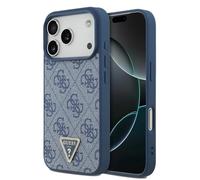 CG Mobile Guess Cuero 4G Triángulo Rhinestone Compatible con MagSafe Funda para iPhone 17 Pro (Azul)