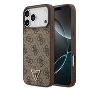 CG MOBILE Guess Cuero 4G Triángulo Rhinestone Compatible con MagSafe Funda para iPhone 17 Pro (Marrón)