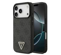 CG MOBILE Guess Cuero 4G Triángulo Rhinestone Compatible con MagSafe Funda para iPhone 17 Pro Max (Negro)
