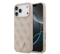 CG MOBILE Guess Cuero 4G Triángulo Rhinestone Compatible con MagSafe Funda para iPhone 17 Pro Max (Rosa)
