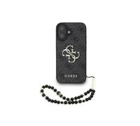 CG MOBILE Guess Funda 4G Logo con Correa de Perlas para iPhone 16 Compatible con MagSafe, Protección Completa, Negra