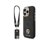 CG MOBILE Guess Funda 4G Strass Logo con Correa Ancha para iPhone 16 Pro Compatible con MagSafe, Protección Completa, Negro