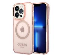 CG MOBILE Guess - Funda Compatible con Magsafe con Contorno Dorado translúcido, último diseño Brillante, antiarañazos, Resistente a los daños, Compatible con iPhone 14 Pro MAX (Rosa)