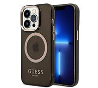 CG MOBILE Guess - Funda Compatible con Magsafe con Contorno Dorado translúcido, último diseño Brillante, antiarañazos, Resistente a los daños, Compatible con iPhone 14 Pro MAX (Negro)