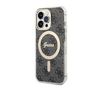 CG MOBILE Guess - Funda compatible con Magsafe - Funda rígida para iPhone 13 Pro en color negro 4G con logotipo de anillo dorado, antiarañazos, cómoda y duradera con puertos accesibles