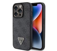 CG MOBILE Guess - Funda de Piel sintética con Cristales Triangulares 4G y Logotipo Triangular para iPhone 15 Pro (Negro)