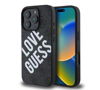 CG MOBILE Guess - Funda diseñada para iPhone 16 Pro HC, duradera, a prueba de golpes, compatible con Magsafe, funda de poliuretano 4G con logotipo Big Love Guess, color negro