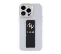 CG Mobile Guess - Funda para iPhone 15 Pro - Funda Transparente con Soporte de Agarre con Piel Saffiano Grip y Logotipo 4G, antiarañazos, Resistente a caídas, Cubierta Trasera de protección Completa