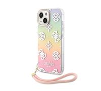 CG MOBILE Guess - Funda rígida para iPhone de 15 pulgadas IML iridiscente con cordón rosa, antiarañazos, cómoda y duradera con puertos accesibles, absorción de golpes