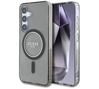 CG MOBILE Guess Glitter Circle Classic Logo Compatible con MagSafe Funda para Samsung Galaxy S25 (Negro)