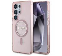 CG MOBILE Guess Glitter Circle Classic Logo Compatible con MagSafe Funda para Samsung Galaxy S25 Ultra (Rosa)