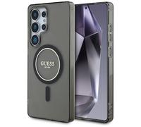 CG MOBILE Guess Glitter Circle Classic Logo Compatible con MagSafe Funda para Samsung Galaxy S25 Ultra (Negro)