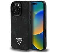 CG Mobile Guess Grained Hot Stamp Peony Triangle Logo Compatible con MagSafe para iPhone 16 Pro MAX (Negro)
