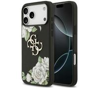 CG MOBILE Guess Grained Roses & Gran logotipo 4G Funda para iPhone 17 Pro Max (Negro)