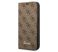 CG MOBILE Guess GUBKP14XHG4SHW - Funda para iPhone 14 Pro MAX de 6.7 Pulgadas, diseño de Libro marrón 4G, Logotipo Dorado Vintage