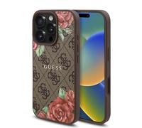 CG Mobile Guess HC - Funda de teléfono diseñada para iPhone 16 Pro MAX, Duradera, a Prueba de Golpes, Compatible con Magsafe, Funda de Poliuretano 4G con Estampado de Flores, Color marrón